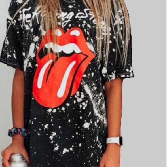 My Boutique Tops - Rolling Stones Black Oversized Splatter Tee Top